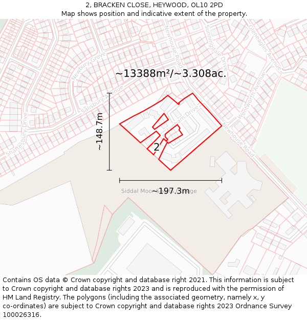 2, BRACKEN CLOSE, HEYWOOD, OL10 2PD: Plot and title map