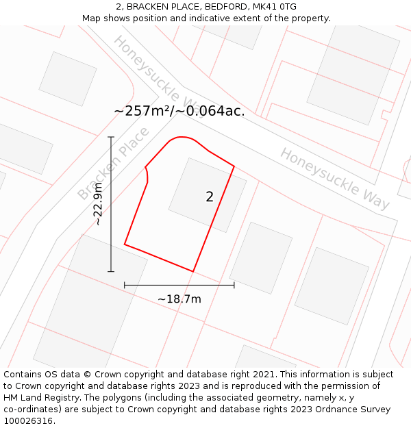 2, BRACKEN PLACE, BEDFORD, MK41 0TG: Plot and title map