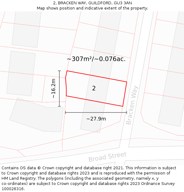 2, BRACKEN WAY, GUILDFORD, GU3 3AN: Plot and title map