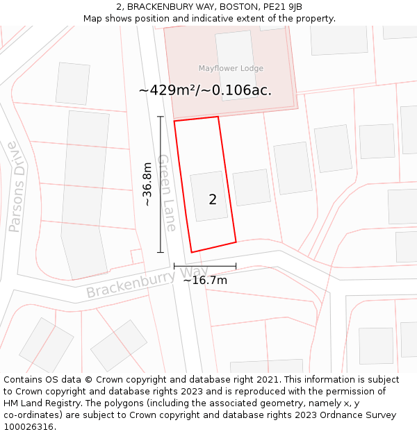 2, BRACKENBURY WAY, BOSTON, PE21 9JB: Plot and title map