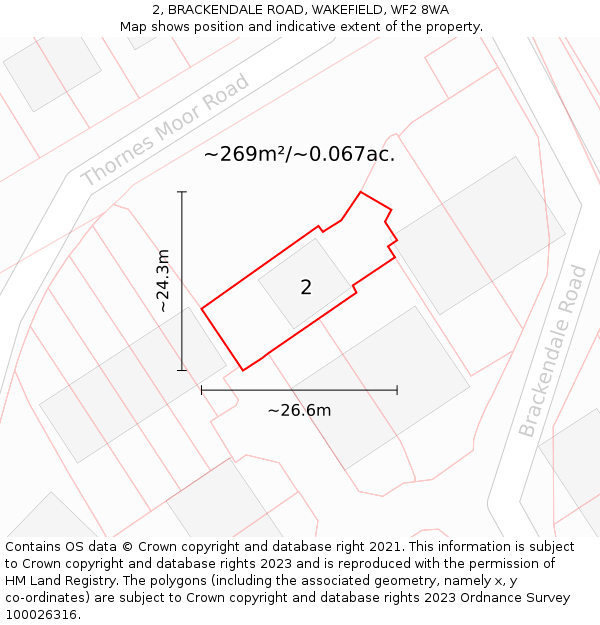 2, BRACKENDALE ROAD, WAKEFIELD, WF2 8WA: Plot and title map