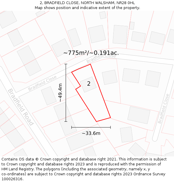 2, BRADFIELD CLOSE, NORTH WALSHAM, NR28 0HL: Plot and title map