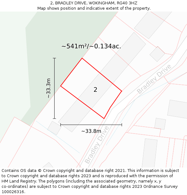 2, BRADLEY DRIVE, WOKINGHAM, RG40 3HZ: Plot and title map