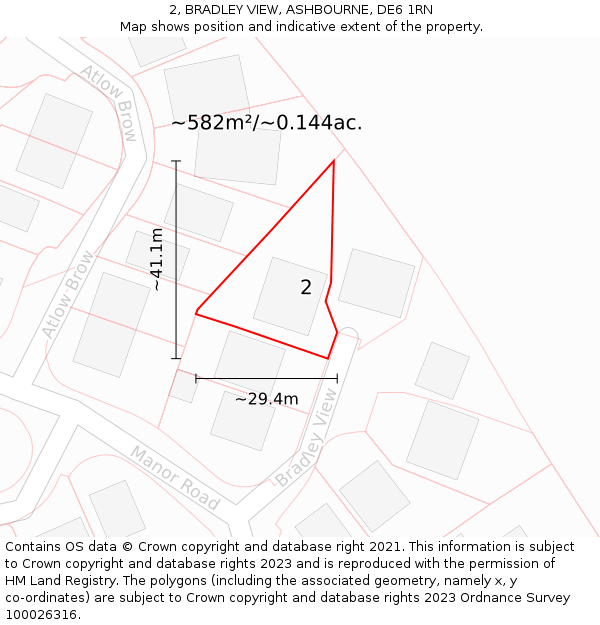 2, BRADLEY VIEW, ASHBOURNE, DE6 1RN: Plot and title map