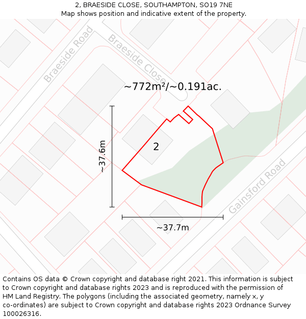 2, BRAESIDE CLOSE, SOUTHAMPTON, SO19 7NE: Plot and title map