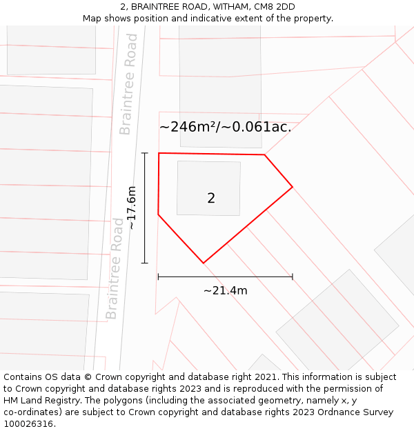 2, BRAINTREE ROAD, WITHAM, CM8 2DD: Plot and title map