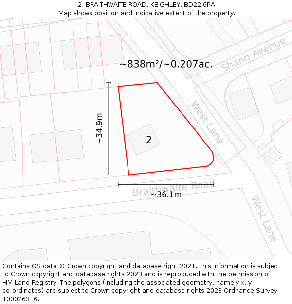 2, BRAITHWAITE ROAD, KEIGHLEY, BD22 6PA: Plot and title map