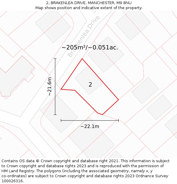 2, BRAKENLEA DRIVE, MANCHESTER, M9 8NU: Plot and title map