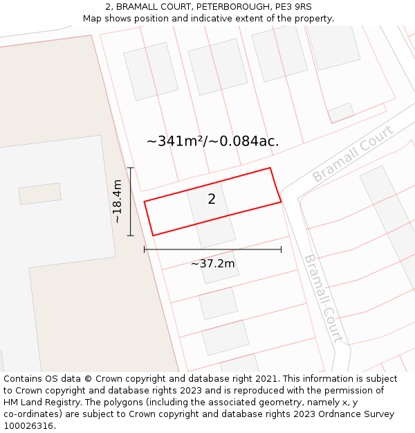 2, BRAMALL COURT, PETERBOROUGH, PE3 9RS: Plot and title map