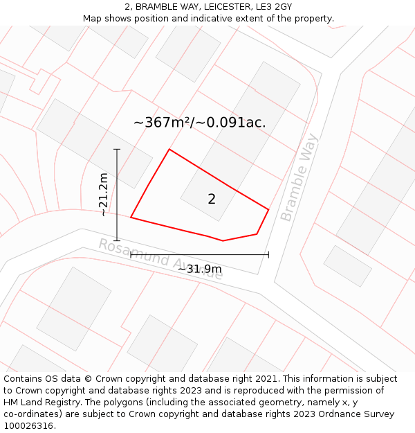 2, BRAMBLE WAY, LEICESTER, LE3 2GY: Plot and title map