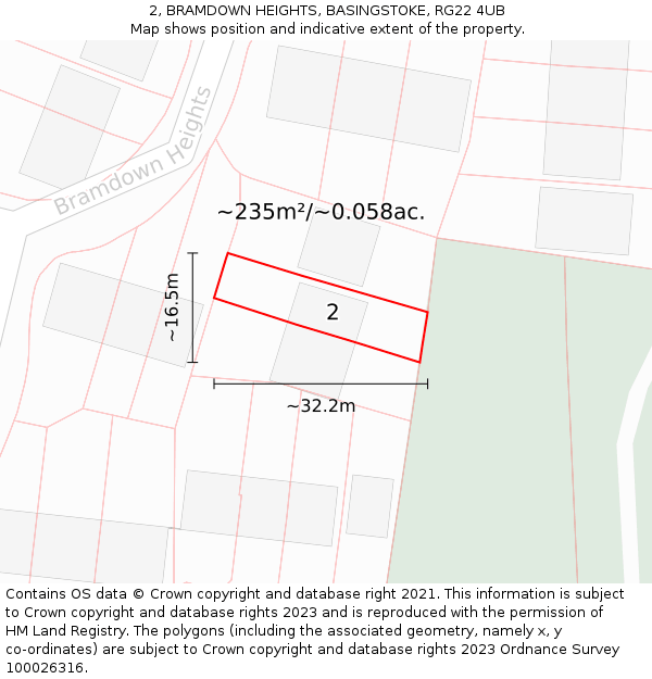 2, BRAMDOWN HEIGHTS, BASINGSTOKE, RG22 4UB: Plot and title map