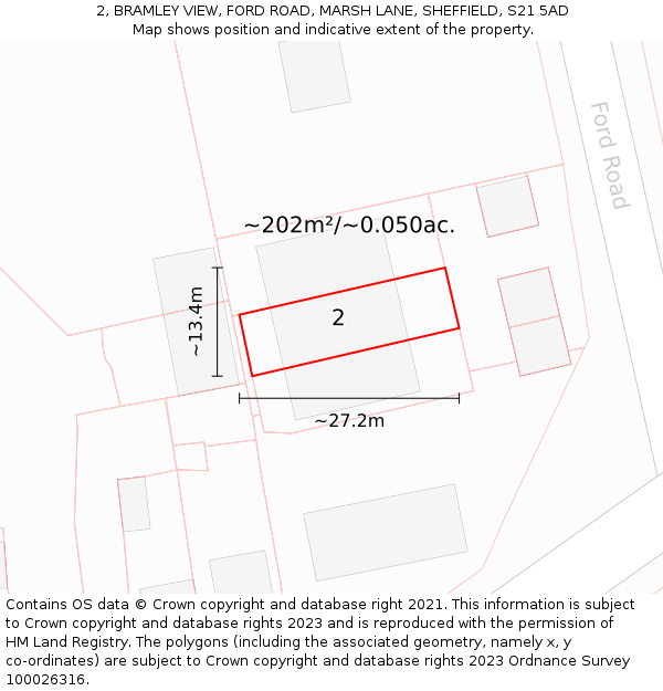2, BRAMLEY VIEW, FORD ROAD, MARSH LANE, SHEFFIELD, S21 5AD: Plot and title map