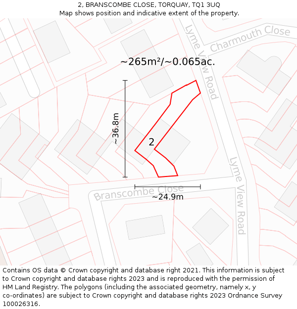 2, BRANSCOMBE CLOSE, TORQUAY, TQ1 3UQ: Plot and title map