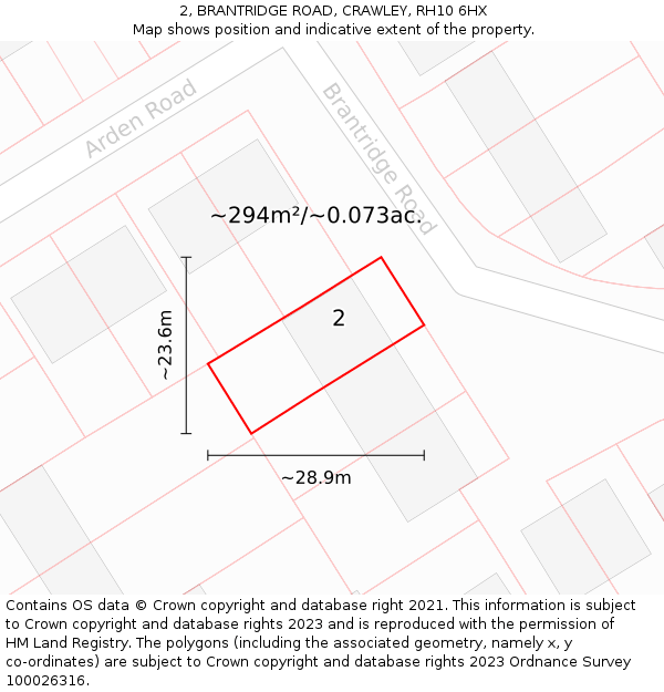 2, BRANTRIDGE ROAD, CRAWLEY, RH10 6HX: Plot and title map