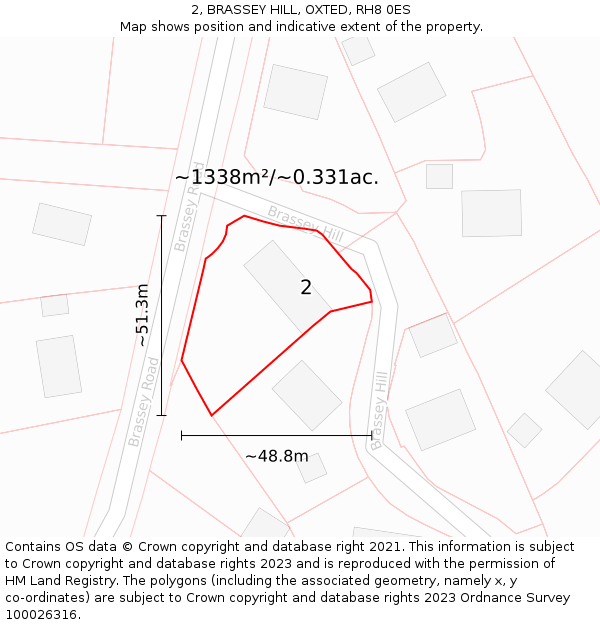 2, BRASSEY HILL, OXTED, RH8 0ES: Plot and title map