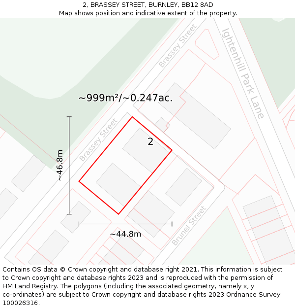 2, BRASSEY STREET, BURNLEY, BB12 8AD: Plot and title map