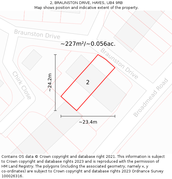 2, BRAUNSTON DRIVE, HAYES, UB4 9RB: Plot and title map