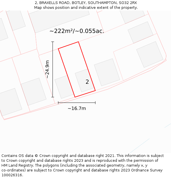 2, BRAXELLS ROAD, BOTLEY, SOUTHAMPTON, SO32 2RX: Plot and title map