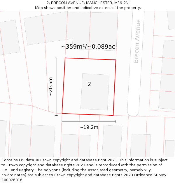 2, BRECON AVENUE, MANCHESTER, M19 2NJ: Plot and title map