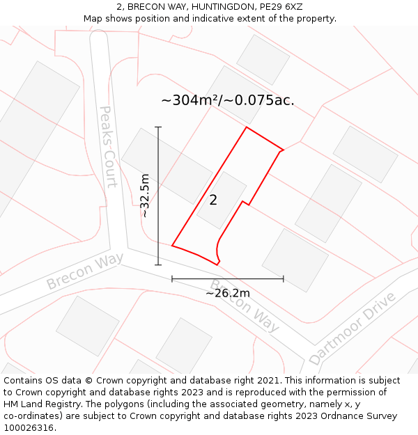 2, BRECON WAY, HUNTINGDON, PE29 6XZ: Plot and title map