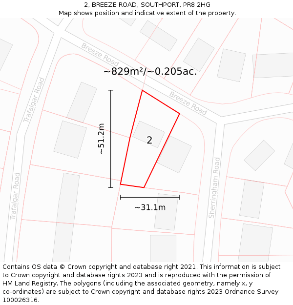 2, BREEZE ROAD, SOUTHPORT, PR8 2HG: Plot and title map