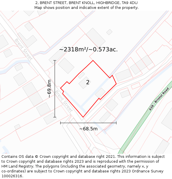 2, BRENT STREET, BRENT KNOLL, HIGHBRIDGE, TA9 4DU: Plot and title map