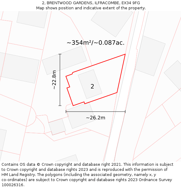 2, BRENTWOOD GARDENS, ILFRACOMBE, EX34 9FG: Plot and title map