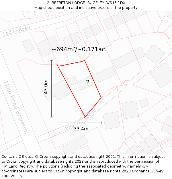 2, BRERETON LODGE, RUGELEY, WS15 1DX: Plot and title map