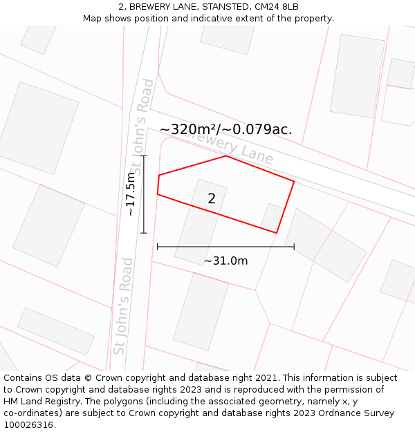 2, BREWERY LANE, STANSTED, CM24 8LB: Plot and title map