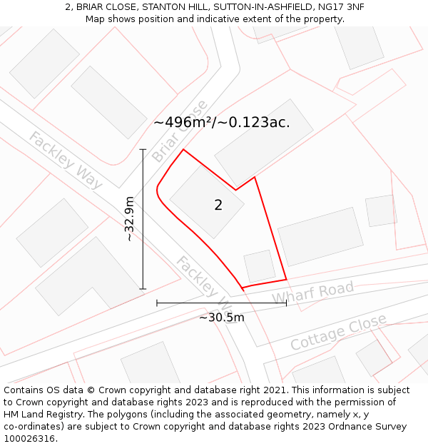 2, BRIAR CLOSE, STANTON HILL, SUTTON-IN-ASHFIELD, NG17 3NF: Plot and title map