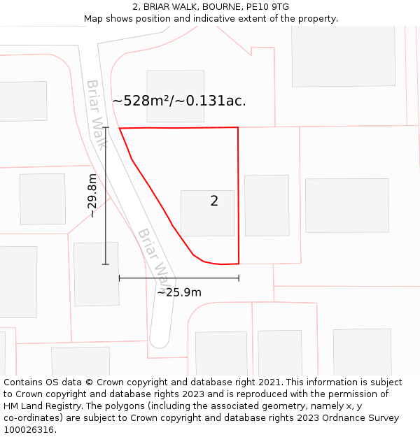 2, BRIAR WALK, BOURNE, PE10 9TG: Plot and title map