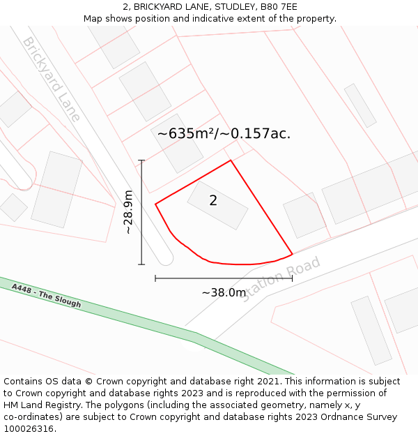 2, BRICKYARD LANE, STUDLEY, B80 7EE: Plot and title map