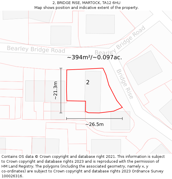 2, BRIDGE RISE, MARTOCK, TA12 6HU: Plot and title map