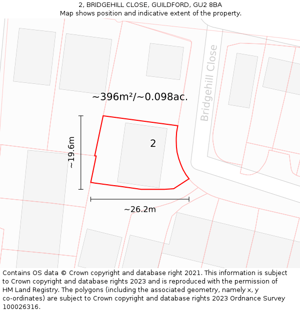 2, BRIDGEHILL CLOSE, GUILDFORD, GU2 8BA: Plot and title map