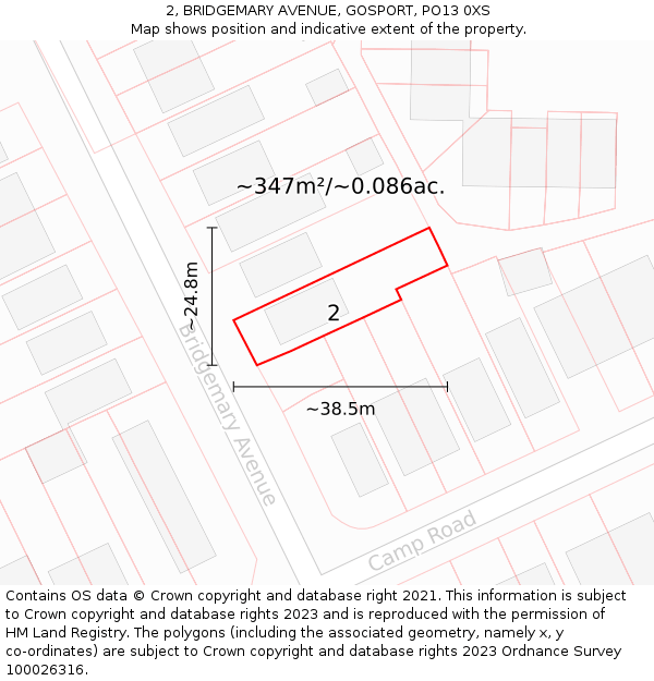 2, BRIDGEMARY AVENUE, GOSPORT, PO13 0XS: Plot and title map