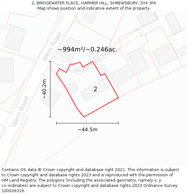 2, BRIDGEWATER PLACE, HARMER HILL, SHREWSBURY, SY4 3FA: Plot and title map