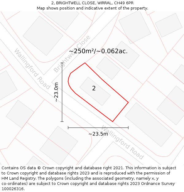 2, BRIGHTWELL CLOSE, WIRRAL, CH49 6PR: Plot and title map