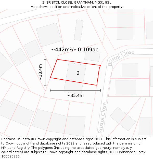 2, BRISTOL CLOSE, GRANTHAM, NG31 8SL: Plot and title map