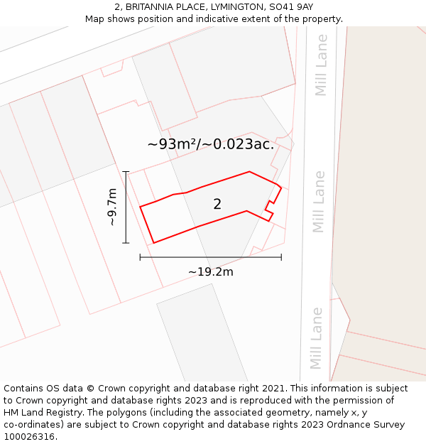 2, BRITANNIA PLACE, LYMINGTON, SO41 9AY: Plot and title map