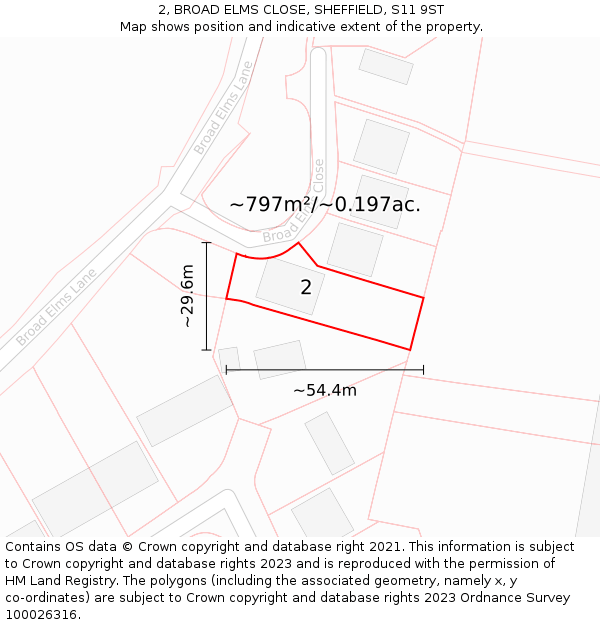 2, BROAD ELMS CLOSE, SHEFFIELD, S11 9ST: Plot and title map