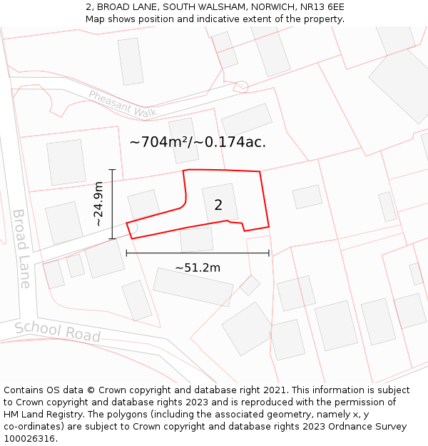 2, BROAD LANE, SOUTH WALSHAM, NORWICH, NR13 6EE: Plot and title map