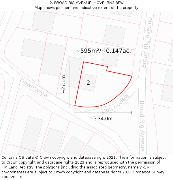 2, BROAD RIG AVENUE, HOVE, BN3 8EW: Plot and title map