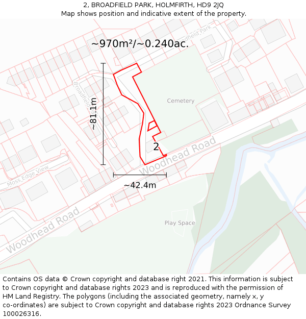 2, BROADFIELD PARK, HOLMFIRTH, HD9 2JQ: Plot and title map