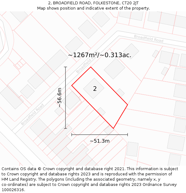 2, BROADFIELD ROAD, FOLKESTONE, CT20 2JT: Plot and title map