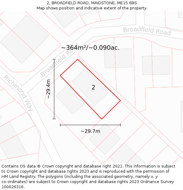 2, BROADFIELD ROAD, MAIDSTONE, ME15 6BS: Plot and title map