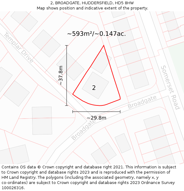 2, BROADGATE, HUDDERSFIELD, HD5 8HW: Plot and title map