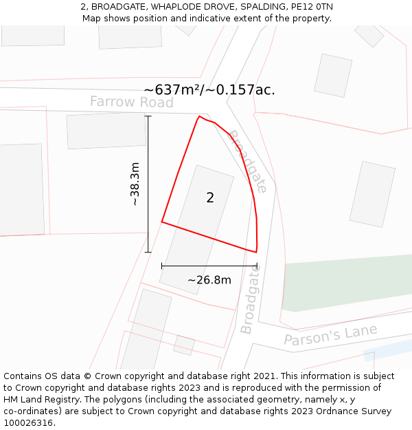 2, BROADGATE, WHAPLODE DROVE, SPALDING, PE12 0TN: Plot and title map
