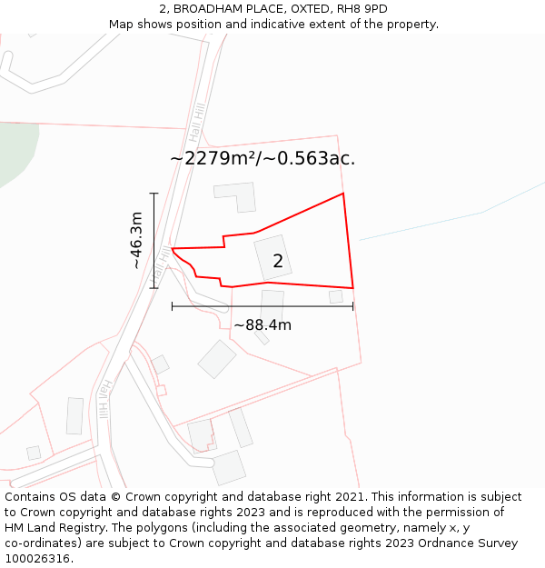 2, BROADHAM PLACE, OXTED, RH8 9PD: Plot and title map