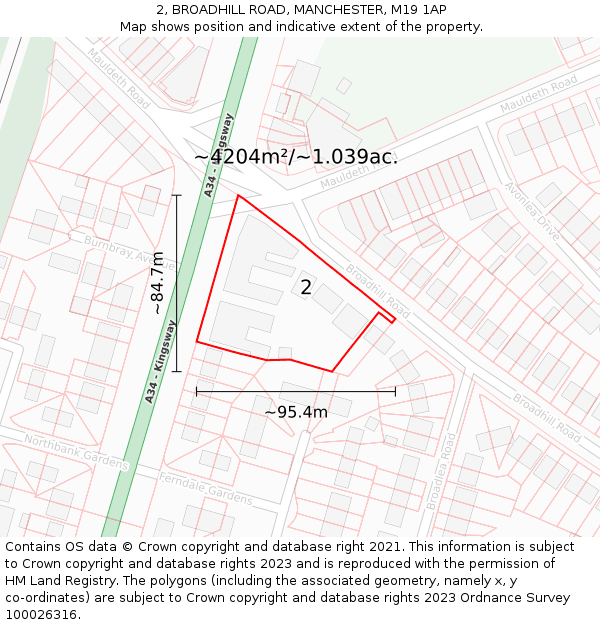 2, BROADHILL ROAD, MANCHESTER, M19 1AP: Plot and title map