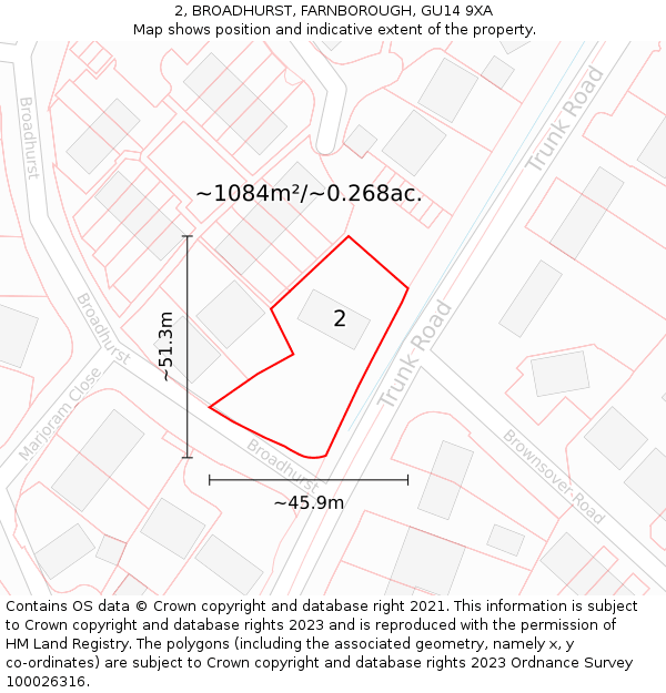 2, BROADHURST, FARNBOROUGH, GU14 9XA: Plot and title map